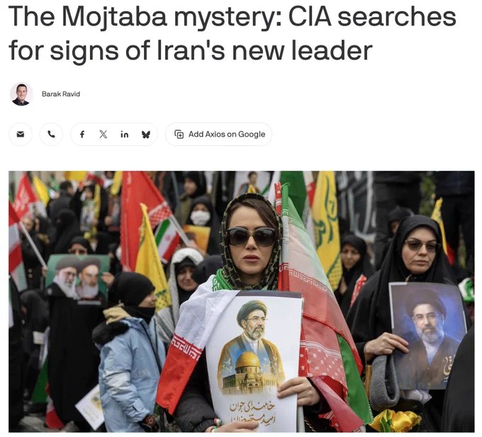 据Axios报道，西方情报机构认为，穆杰塔巴·哈梅内伊仍然在世，但可能已受伤，并出于安全原因无法或不愿公开露面