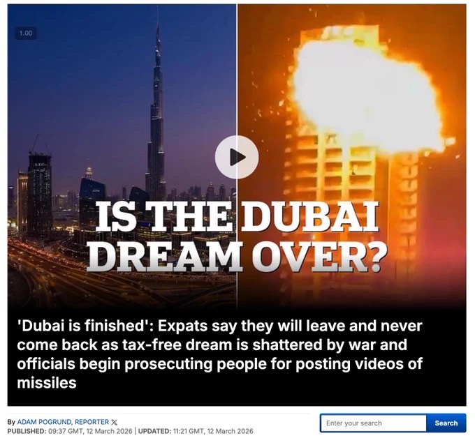 伊朗持续对阿联酋发动导弹和无人机袭击，据《每日邮报》报道，此轮攻击已严重动摇迪拜作为安全、免税商业中心的声誉，部分外籍居民正考虑离开