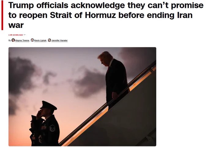 川普政府官员表示，无法保证在结束对伊朗战争之前重新开放霍尔木兹海峡