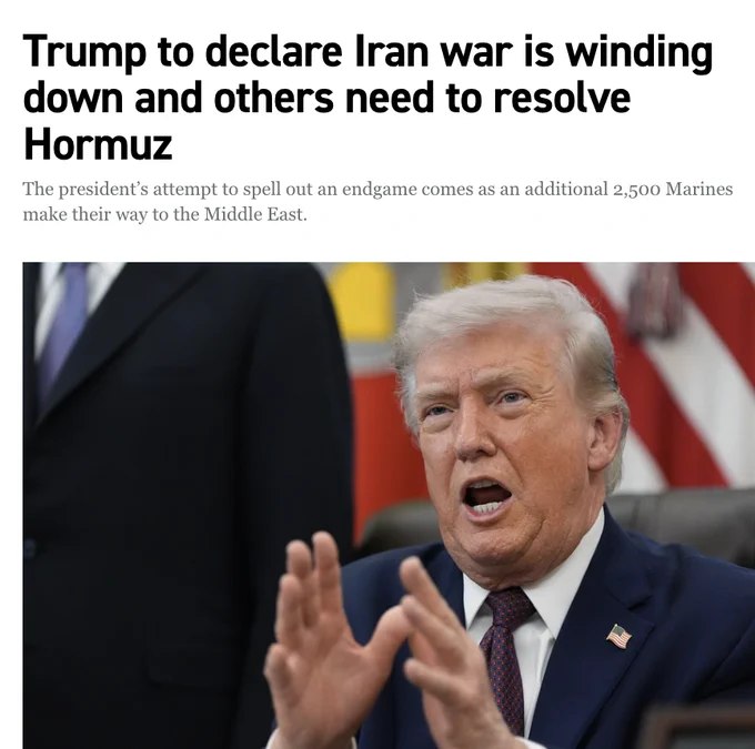 突发：据《政治》（Politico）报道，川普将发表黄金时段椭圆形办公室讲话，宣布对伊朗的战争正在"走向终结"，并称美国已实现既定目标