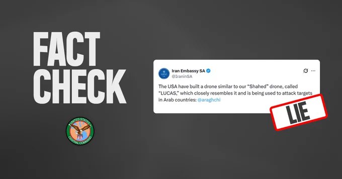 美国中央司令部驳斥伊朗外长声称美方使用单程攻击无人机袭击海湾国家并嫁祸伊朗的说法，直斥其为"谎言"