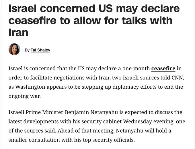 以色列担忧美国可能推动与伊朗达成为期一个月的停火协议，以为谈判创造条件