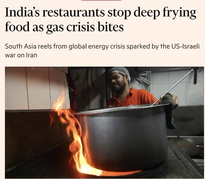 据《金融时报》报道，美国与以色列对伊朗发动战争所引发的能源危机已波及南亚：印度多家餐厅已停止油炸食品，火葬场也因燃气短缺无法正常运作