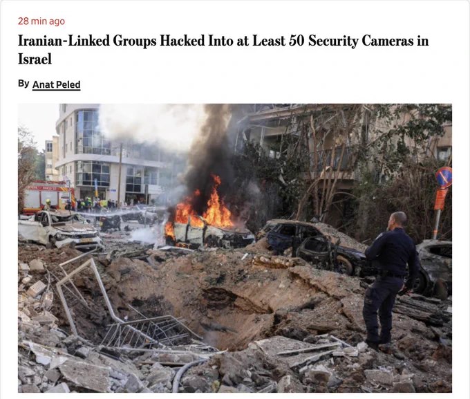 以色列国家网络局披露，自战争爆发以来，与伊朗有关联的黑客已入侵至少50个以色列安全摄像头，并对60家以色列企业实施数据清除攻击