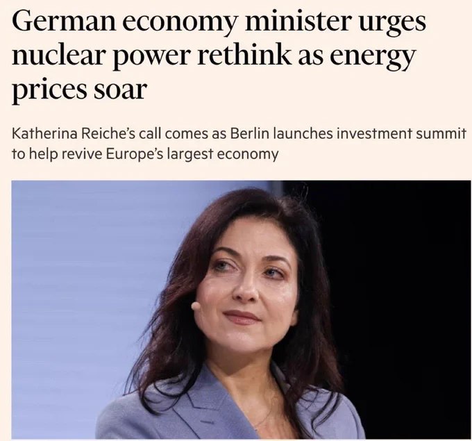 德国经济部长卡特琳·赖希表示，鉴于新一轮能源危机，德国应考虑重启核电站建设