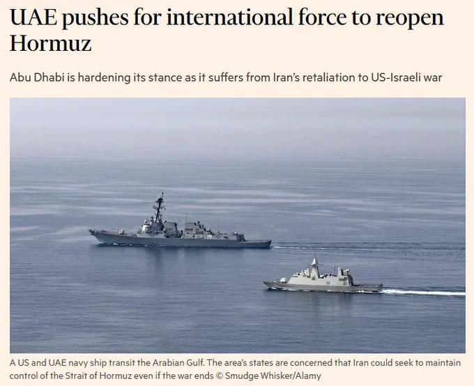 阿联酋正积极推动组建多国海军力量，以重新开放霍尔木兹海峡