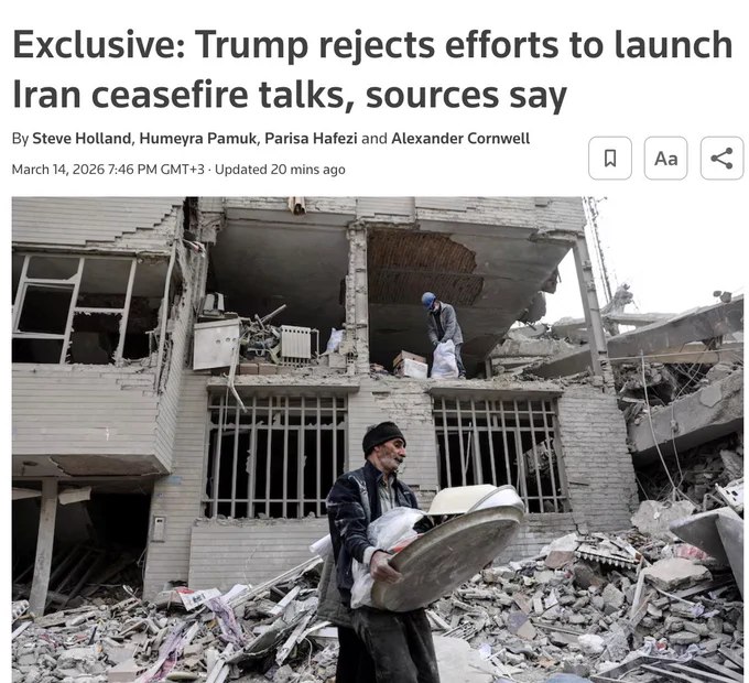 川普拒绝中东盟友斡旋伊朗停火谈判的努力