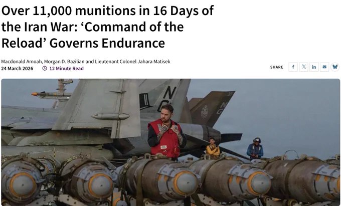 英国皇家联合军种研究所（RUSI）最新评论文章指出，伊以战争头16天暴露出一个严峻现实：美以联军的弹药消耗速度，在财政与工业层面均已难以为继