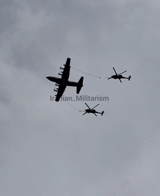 据报道，美国直升机正在伊朗上空进行空中加油作业