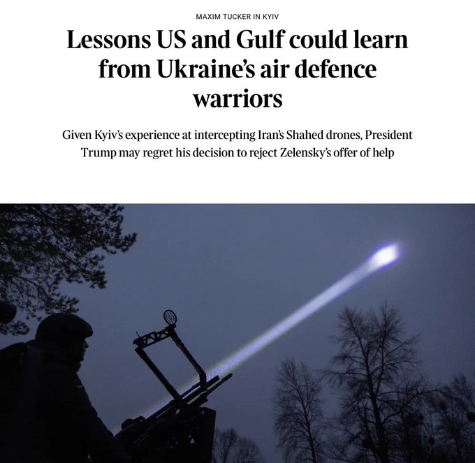 乌克兰批评美国及海湾国家部队使用爱国者防空系统效率低下——据《泰晤士报》报道，乌方指出，这些部队频繁以造价逾300万美元的导弹拦截廉价无人机，且依赖自动模式作战，不仅浪费拦截弹药，甚至可能引发误伤友军等事故