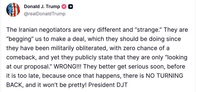 川普发文称：伊朗谈判代表表现