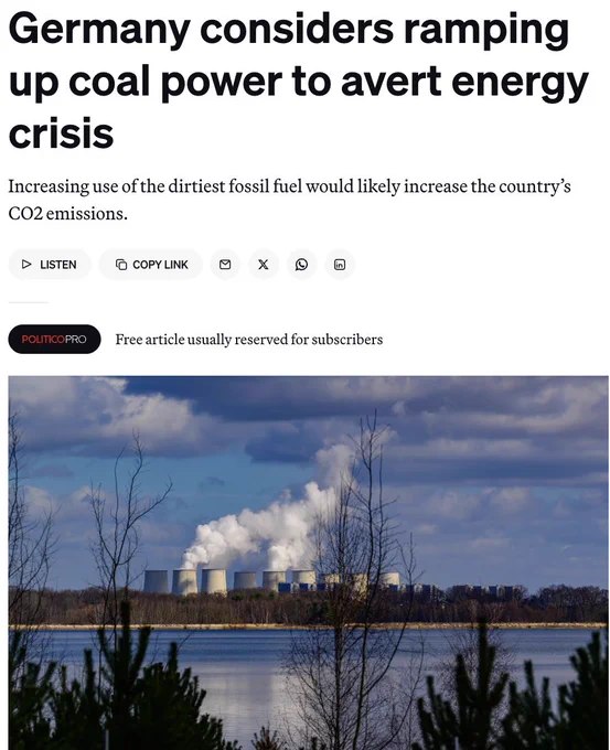 德国正考虑重启闲置的燃煤电厂，以应对能源价格飙升