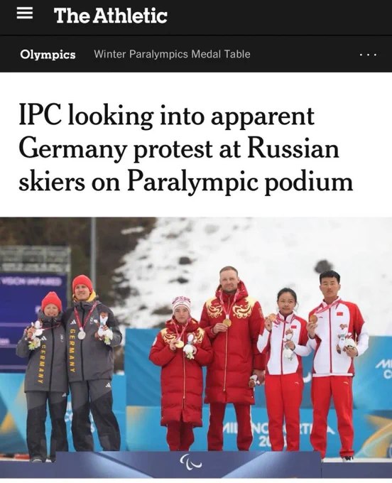 国际残奥委员会已对在颁奖典礼上无视俄罗斯国歌的德国运动员展开调查