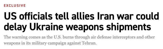 据欧洲官员透露，美国已警告盟友，由于五角大楼正优先为对伊朗可能爆发的战争储备军备，对乌克兰的武器运输可能出现延误