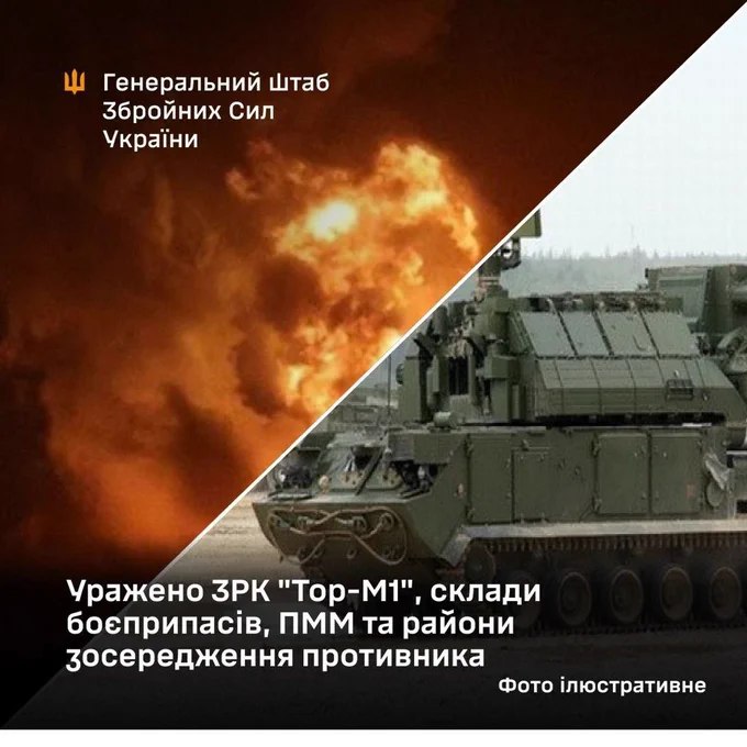 乌克兰国防军3月26日夜间发动打击，摧毁了卢甘斯克州新普斯科夫附近一套Tor-M1防空系统，以及顿涅茨克州马其顿尼夫卡和布里亚科瓦巴尔卡的弹药库、卢甘斯克州艾达尔和赖戈罗德卡的燃油仓库、卢甘斯克和顿涅茨克州临时占领区内两处后勤补给仓库及一处维修单位，并打击了卡缅卡（卢甘斯克州）和卢甘斯科耶（顿涅茨克州）附近的俄军人员集结地