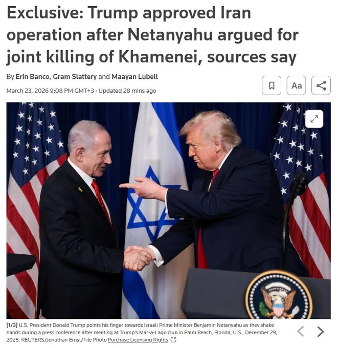 据路透社报道，内塔尼亚胡在对伊朗发动打击前不久与川普进行了一次关键通话，将其作为最后的游说机会，力陈当前时机千载难逢