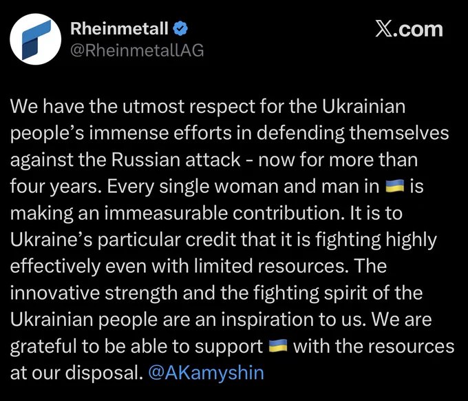 德国国防巨头莱茵金属公开道歉，起因是该公司首席执行官阿明·帕佩格尔将乌克兰无人机研发人员称为"拿着3D打印机的家庭主妇"，言论引发强烈反弹