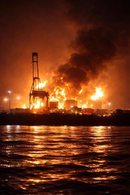 伊朗无人机袭击阿曼萨拉拉港石油码头的现场画面曝光