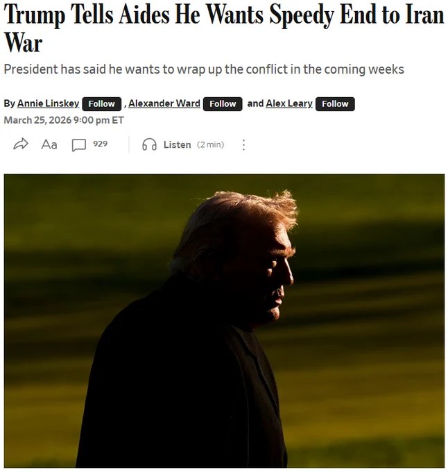 川普已告知幕僚，他希望避免与伊朗陷入旷日持久的战争